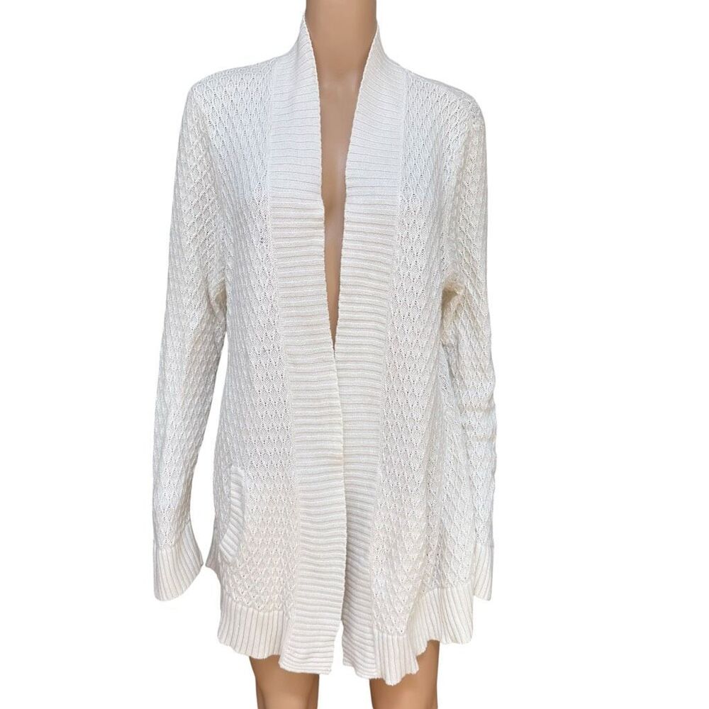 Talbots petite Cardigan Beige Wool blend Open Front Pocket Long Sleeve size XLP